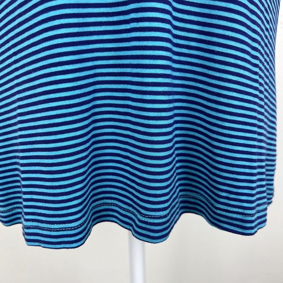 Soft Surroundings Blouse Women Medium Blue Striped Ruffle Collar Short Sleeve - Picture 9 of 13